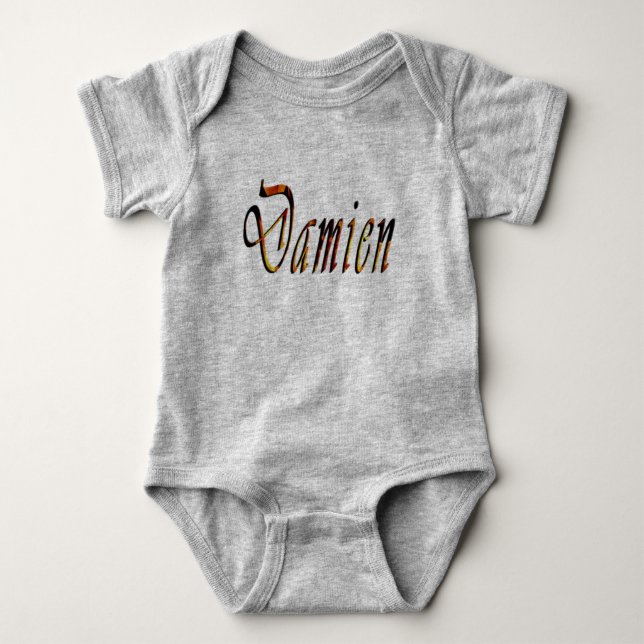 Fiery Damien Name,  Baby Bodysuit (Front)