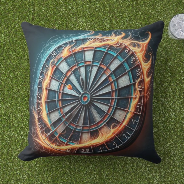 Fiery Dartboard with Bullseye Explosion  Cushion (Grass)
