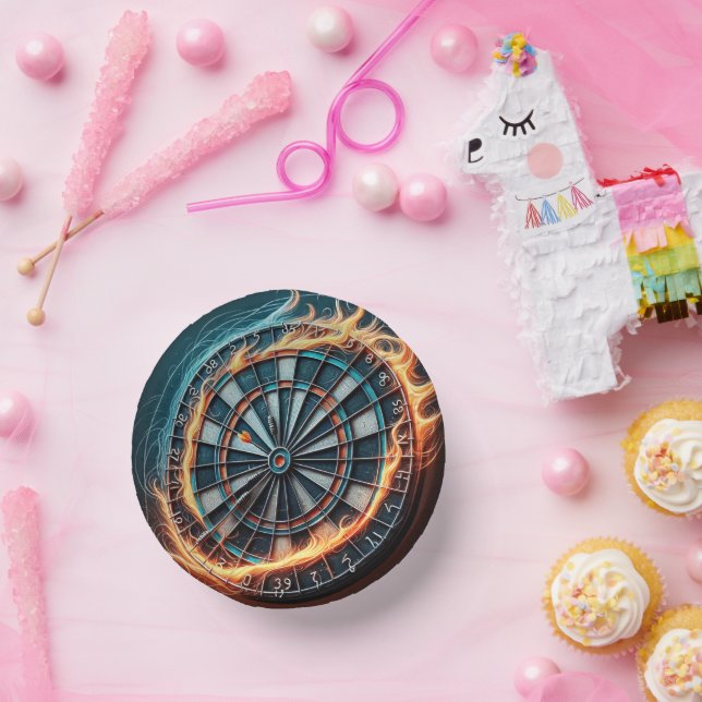 Fiery Dartboard with Bullseye Explosion  Paper Plate (Party)