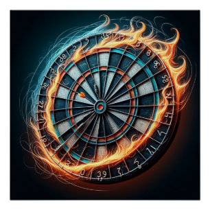 Fiery Dartboard with Bullseye Explosion  Poster