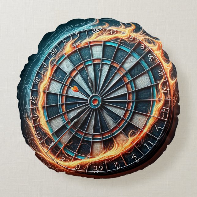 Fiery Dartboard with Bullseye Explosion  Round Cushion (Front)