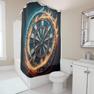 Fiery Dartboard with Bullseye Explosion Shower Curtain