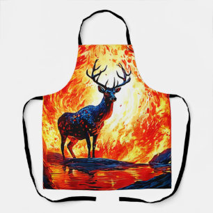 Fiery Deer Stance-Crimson Stag Scene Apron