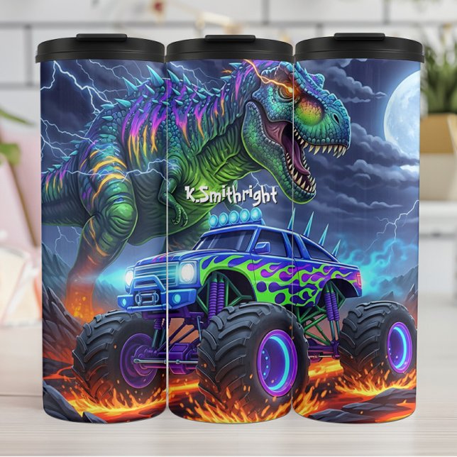 Fiery Dinosaur Monster Truck Battle Thermal Tumbler (Creator Uploaded)