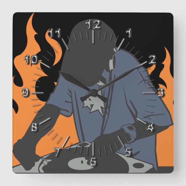 Fiery Dj Square Wall Clock (Front)