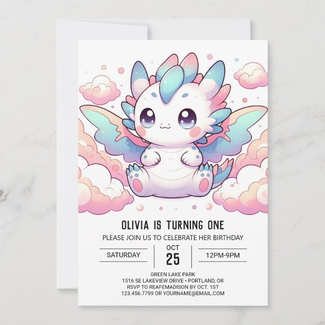 Fiery Dragon 1st Birthday Invitation (Front)