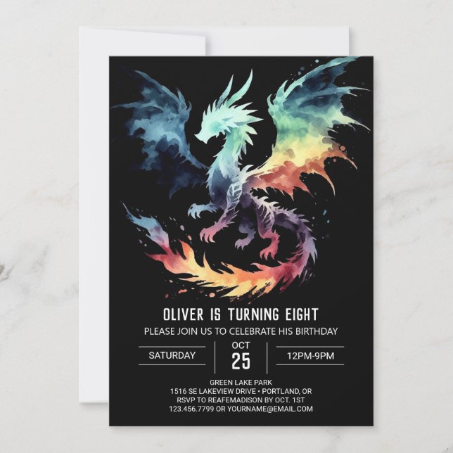 Fiery Dragon Birthday Custom Invitation (Front)