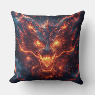 Fiery Dragon Head Radiating Intense Energy Cushion