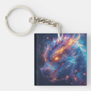 Fiery Dragon Head Radiating Intense Energy Key Ring