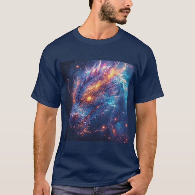 Fiery Dragon Head Radiating Intense Energy T-Shirt (Front)