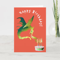 Fiery dragon lighting candles on birthday cake