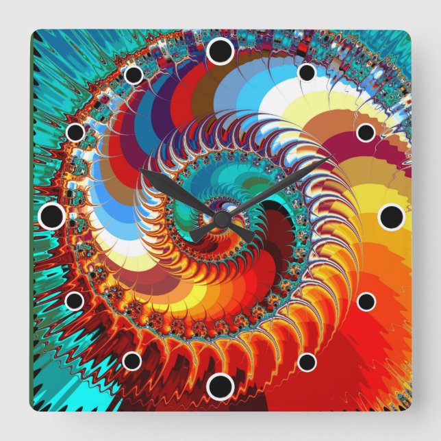 Fiery Dragon Spiral Square Wall Clock (Front)