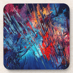 Fiery Drift Blue Red Contemporary Abstract Art Coaster
