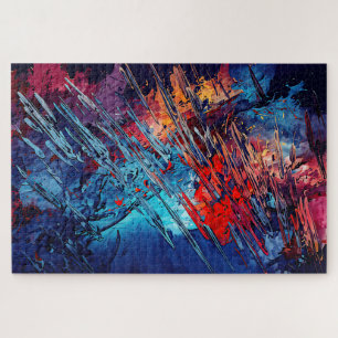 Fiery Drift Blue Red Contemporary Abstract Art Jigsaw Puzzle