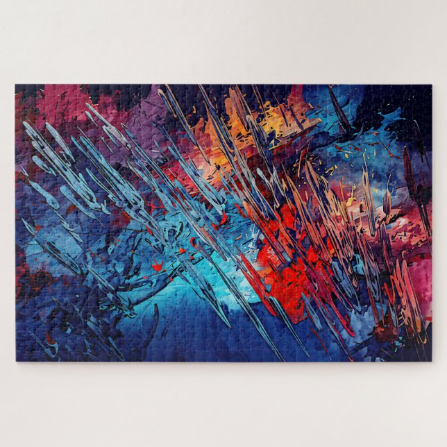 Fiery Drift Blue Red Contemporary Abstract Art Jigsaw Puzzle (Horizontal)