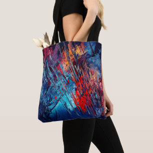 Fiery Drift Blue Red Contemporary Abstract Art Tote Bag