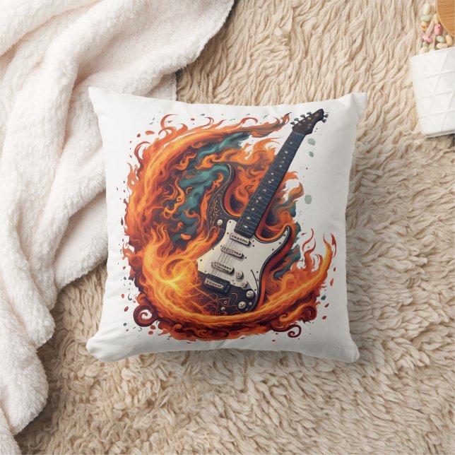 Fiery electric guitar at night cushion (Blanket)