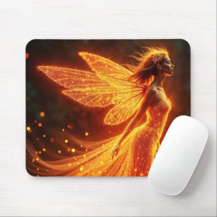 Fiery fairy girl red glow wings cute magic neon mouse pad