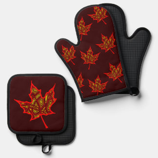 Fiery Fall Leaf Oven Mitt & Pot Holder Set