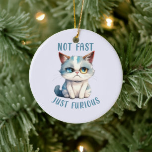 Fiery Feline Spirit – Sassy Angry Cat Design Ceramic Ornament