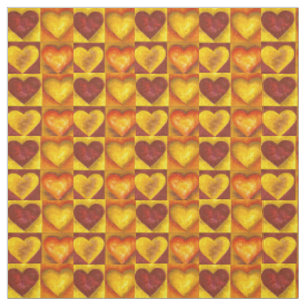 Fiery Fire Gouache Painted Hearts Red Orange Love Fabric