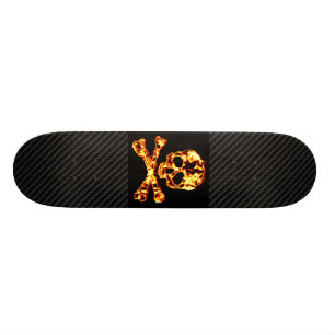 Fiery Flaming Skull and Crossbones Skateboard