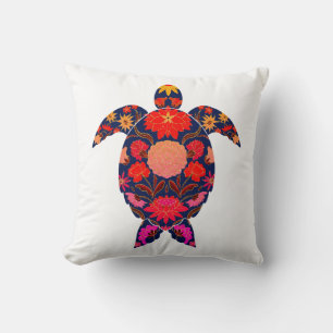 Fiery Floral Sea Turtle Cushion