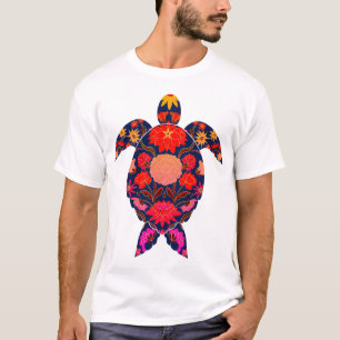 Fiery Floral Sea Turtle T-Shirt