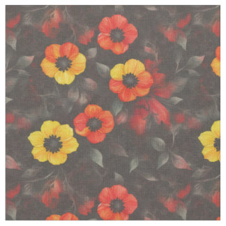 Fiery flowers on a dark background fabric