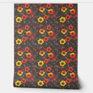 Fiery flowers on a dark background wallpaper