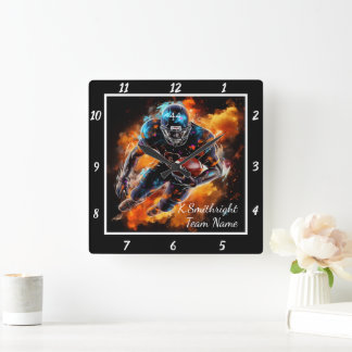 Fiery Football Action Square Wall Clock