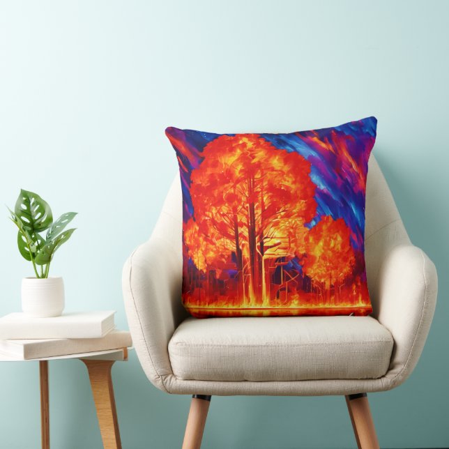 Fiery Forest Ablaze in Vivid Colours Cushion (Chair)