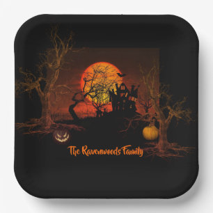 Fiery Full Moon Halloween  Paper Plate
