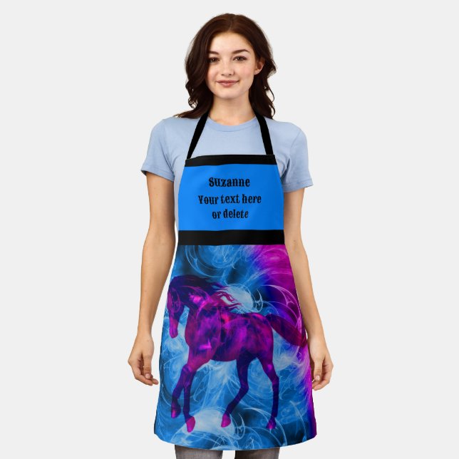 Fiery Galloping Black Horse Personalised Apron (Worn)