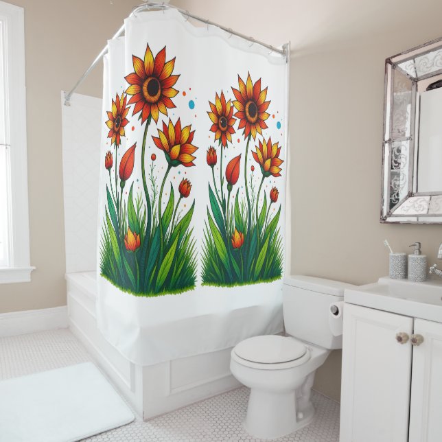Fiery Garden Bloom Shower Curtain (In Situ)
