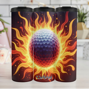 Fiery Golf Ball in Flames Thermal Tumbler
