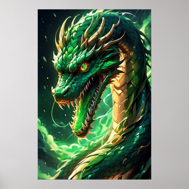 Fiery Green Dragon Poster (Front)