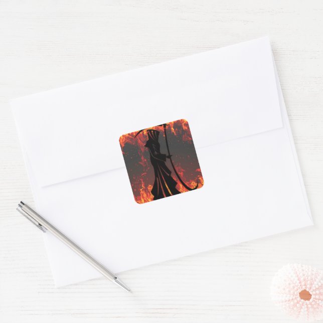 Fiery Grim Reaper Square Sticker (Envelope)