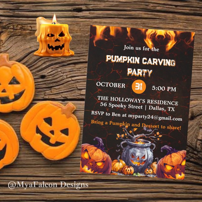 Fiery Halloween Pumpkin Carving Party Invitation (Creator Uploaded)