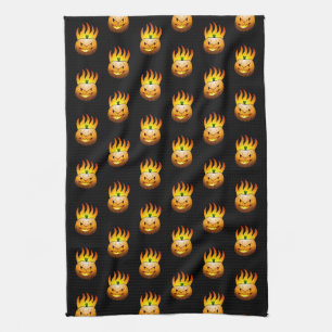 Fiery Halloween Pumpkin Face Tea Towel