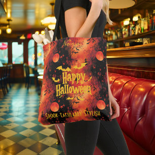 Fiery Halloween with Bats and Spook-Tacular style Tote Bag
