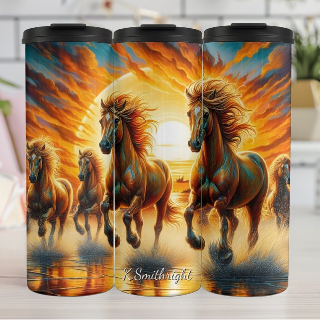 Fiery Horses Water Run Sunset Thermal Tumbler (Creator Uploaded)