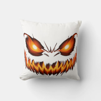 Fiery jack-o'-lantern face with glowing eyes cushion
