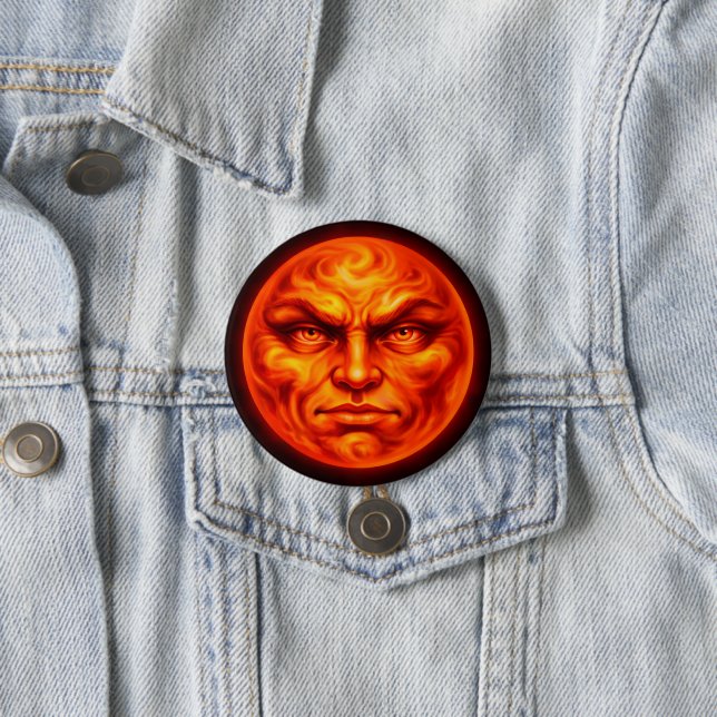 Fiery lava face intense red mystical button badge (In Situ)