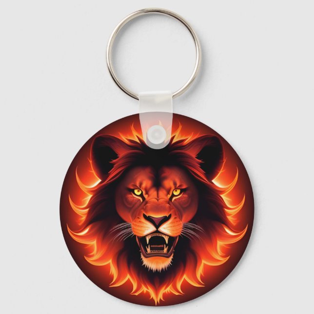 Fiery Lion Face With Glowing Mane Key Ring (Front)