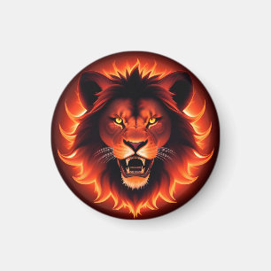 Fiery Lion Face With Glowing Mane Magnet