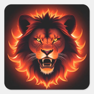Fiery Lion Face With Glowing Mane Square Sticker