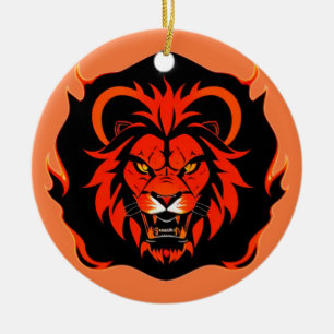 Fiery Lion Head Illustration Ceramic Ornament