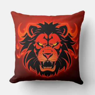 Fiery Lion Head Illustration Cushion