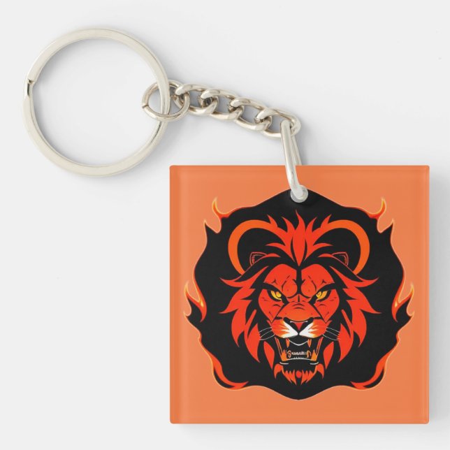 Fiery Lion Head Illustration Key Ring (Front)